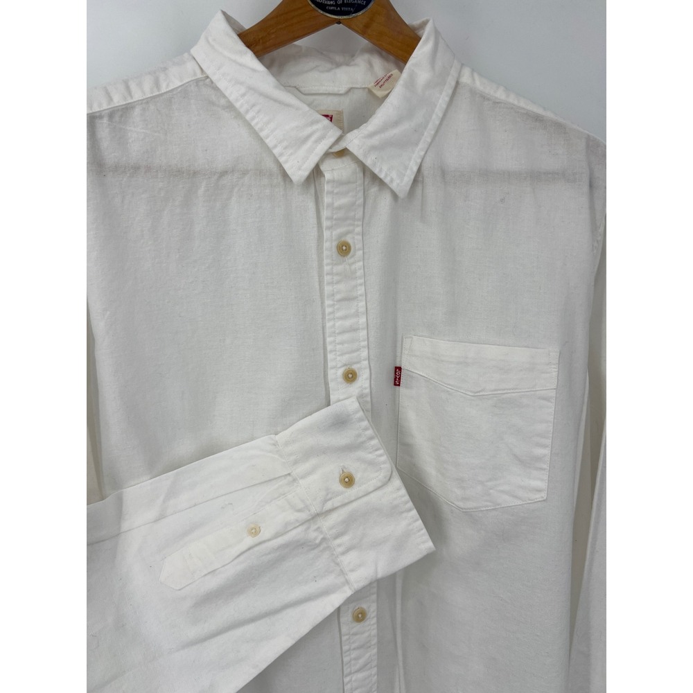 Levis Mens White Gauzy Cotton Long Sleeve Button Down Shirt XXL Standard Fit